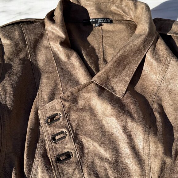 Extenzo Paris Faux Tan Suede Cowboy Jacket French Fashion Size 40 - Picture 5 of 13